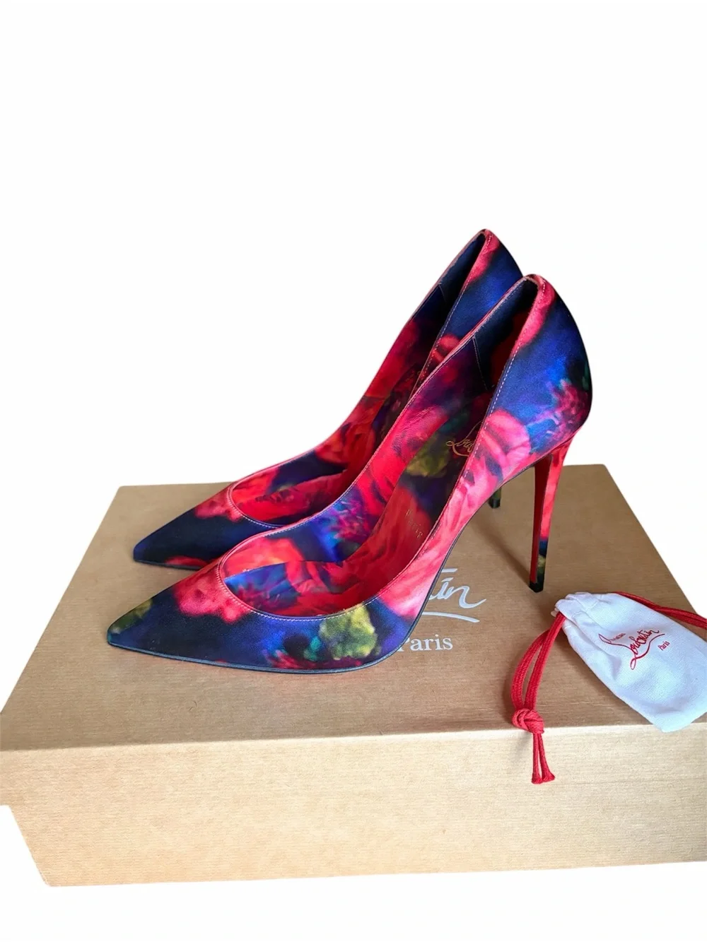 Christian Louboutin Kate 100mm crepe rose print heels
